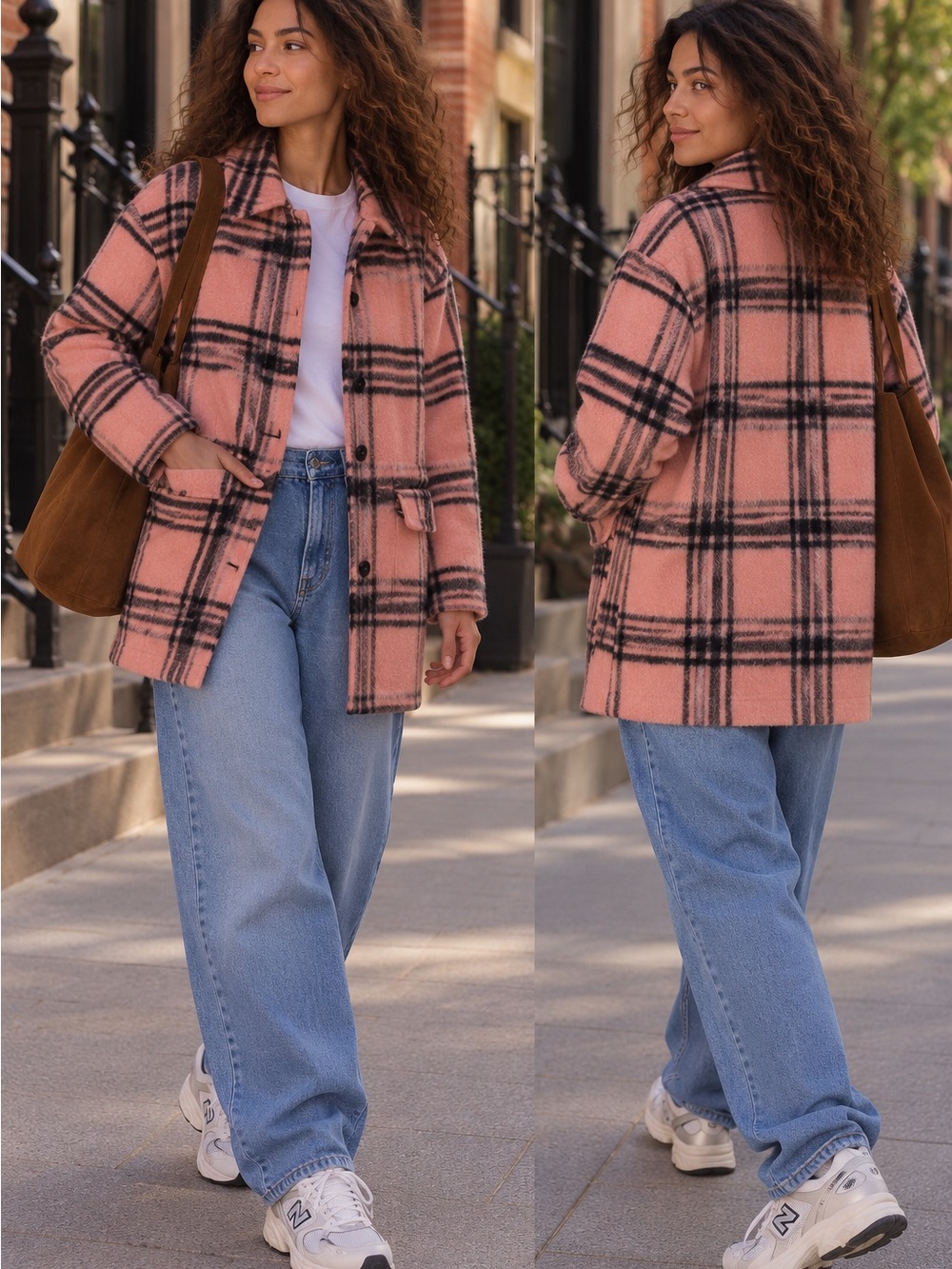 Vintage winter pink plaid wool-blend shacket size L